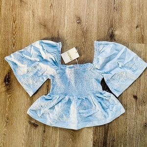 MUMU Light Blue Smocked Blouse